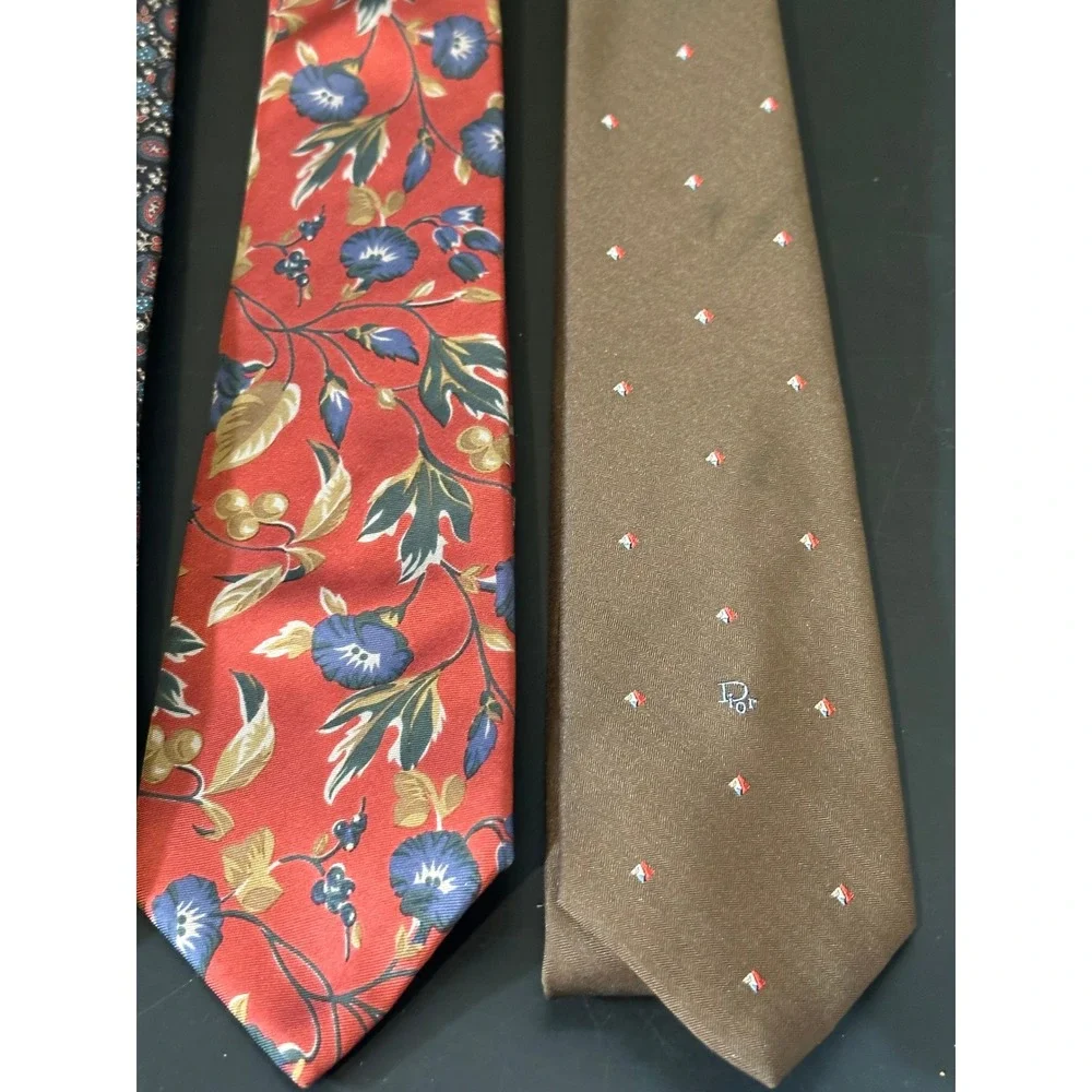 Christian Dior Monsieur Vintage Silk Tie Lot of 4 Paisley Floral Plaid Geometric - Picture 4 of 5